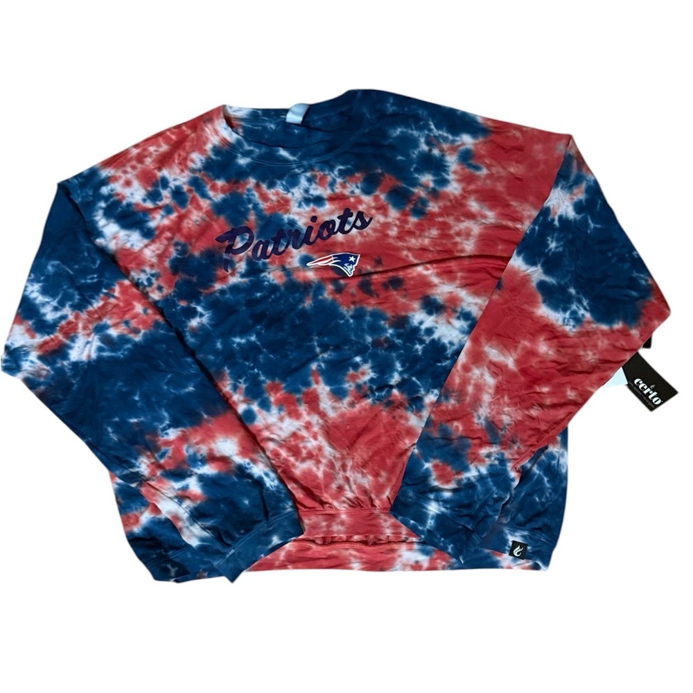 🆕 NWT Certo Women's New England Patriots Red Tie Dye Long Sleeve T-Shirt Size XL
